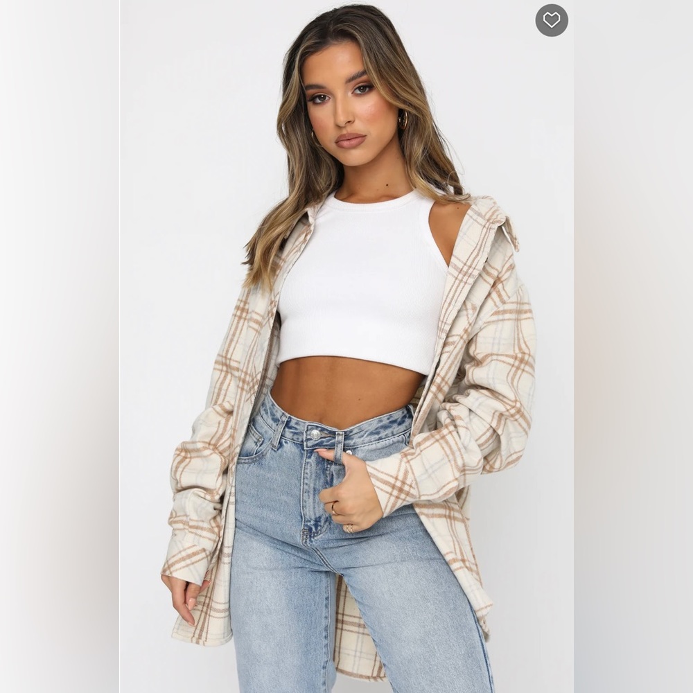 White Fox I Think of You plaid cream shirt